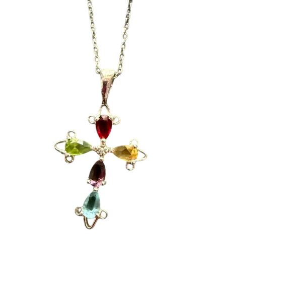 925 Sterling Silver CZ Cross Pendant Necklace - Picture 1 of 8